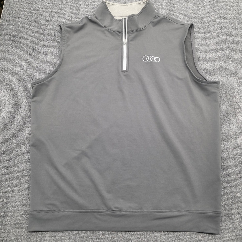 Peter Millar Audi Mens XL Gray 1/4 Zip Golf Vest Pullover Performance Stretch